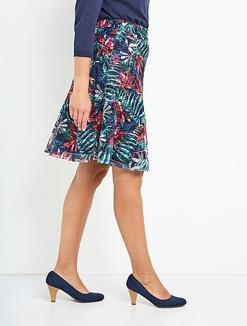 Jupe mi-longue évasée maille dentelle imprimée