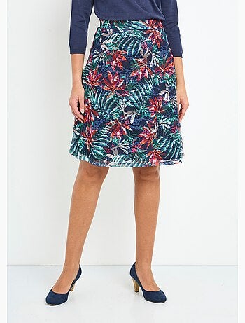 Jupe mi-longue évasée maille dentelle imprimée