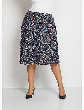 Jupe mi longue évasée maille imprimé graphique - Afibel