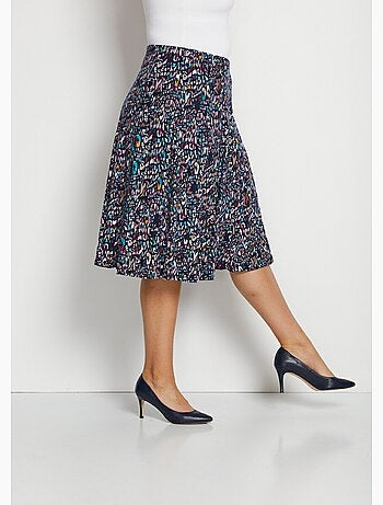 Jupe mi longue évasée maille imprimé graphique - Afibel