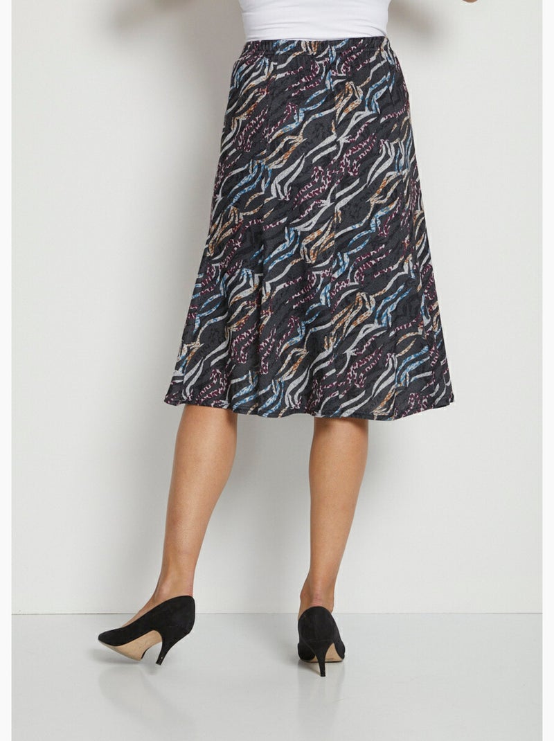 Jupe mi-longue évasée maille imprimée Gris - Kiabi