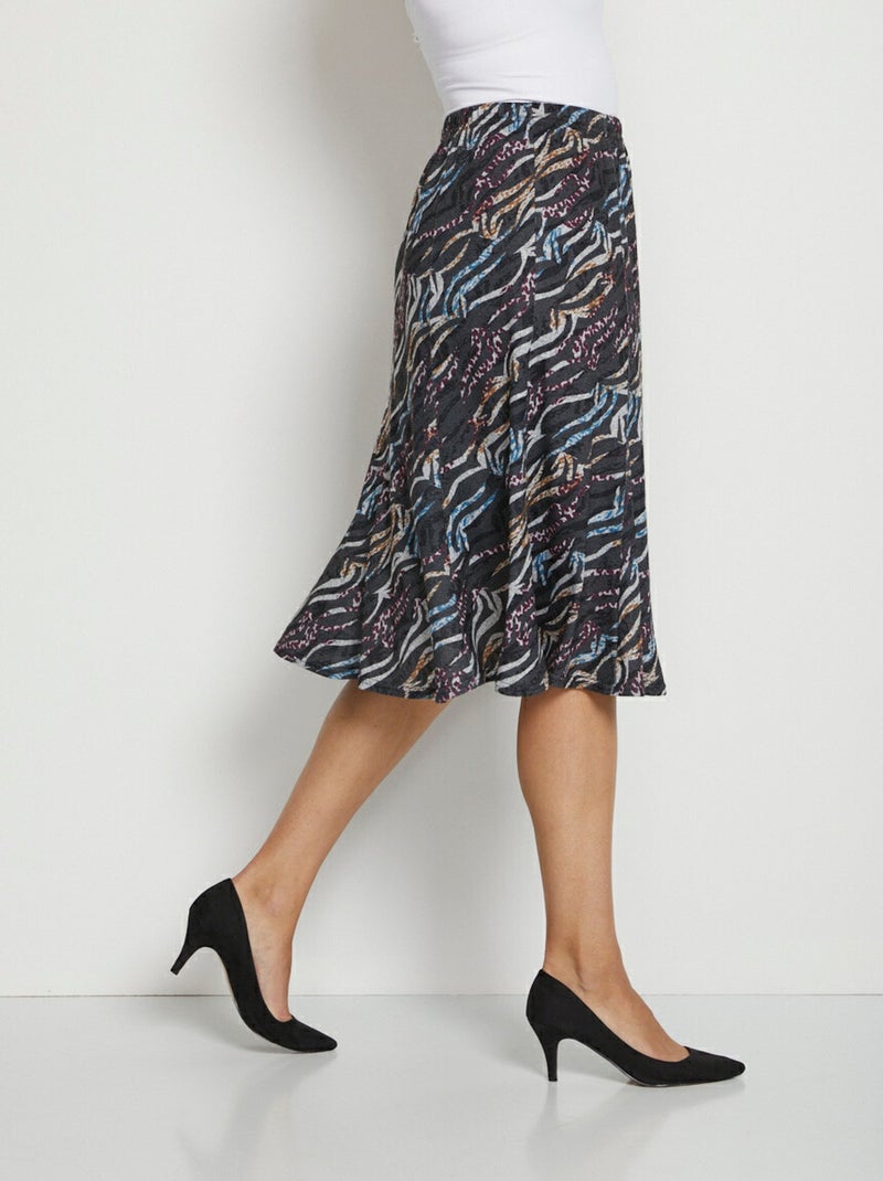 Jupe mi-longue évasée maille imprimée Gris - Kiabi