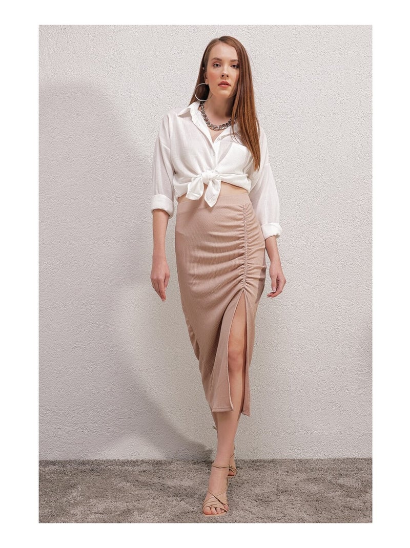 Jupe mi-longue Fendue Beige - Kiabi