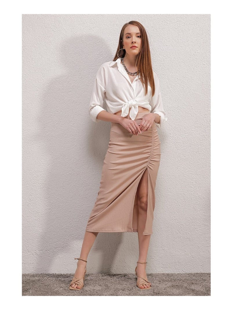 Jupe mi-longue Fendue Beige - Kiabi