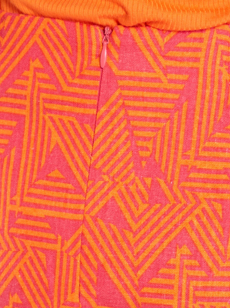 Jupe mi-longue imprimé en lin Orange - Kiabi