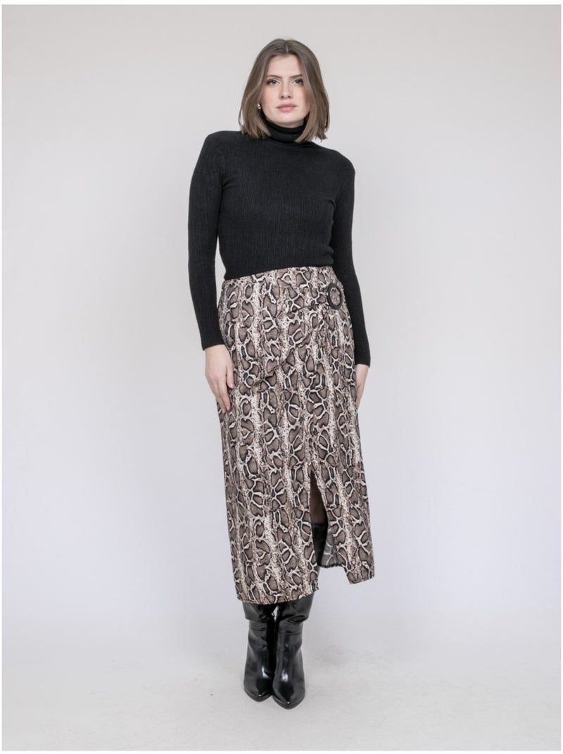 Jupe mi-longue imprimé python XAVIA Beige - Kiabi