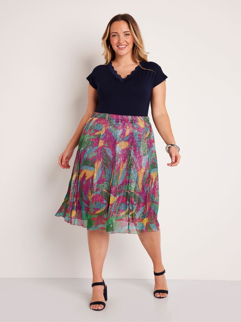 Jupe mi longue large imprimé brillant Rose fushia - Kiabi