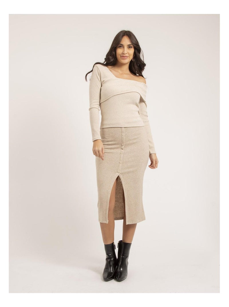 Jupe mi-longue maille XASHERE Beige - Kiabi