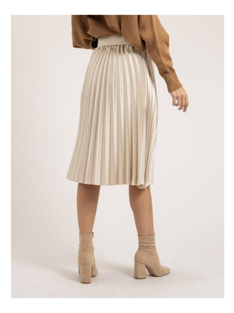 Jupe mi-longue plissée satin et ceinture XOLIA Beige - Kiabi