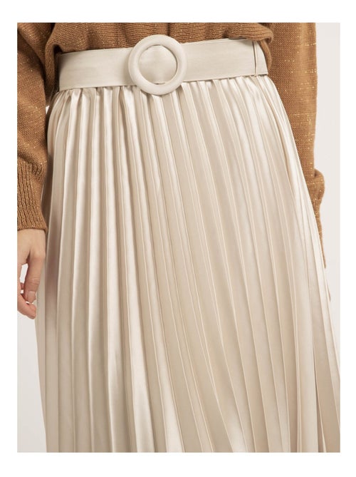 Jupe mi-longue plissée satin et ceinture XOLIA - Kiabi