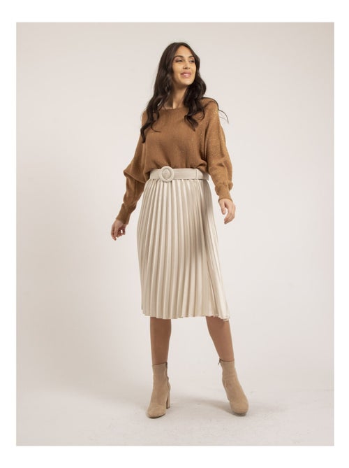 Jupe mi-longue plissée satin et ceinture XOLIA - Kiabi