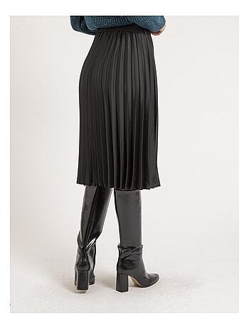 Jupe mi-longue plissée satin et ceinture XOLIA