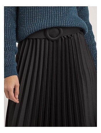 Jupe mi-longue plissée satin et ceinture XOLIA