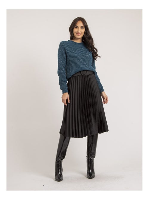 Jupe mi-longue plissée satin et ceinture XOLIA - Kiabi