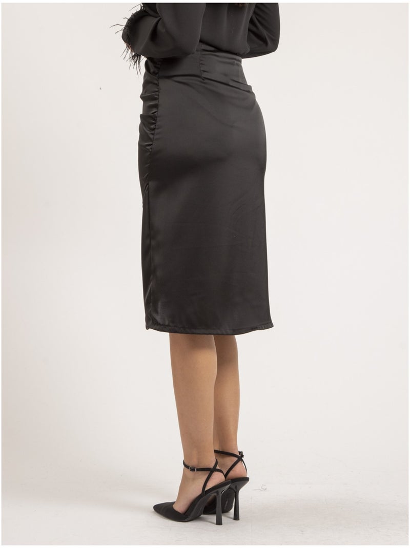 Jupe mi-longue satin XARENA Noir - Kiabi