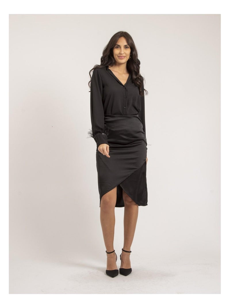Jupe mi-longue satin XARENA Noir - Kiabi