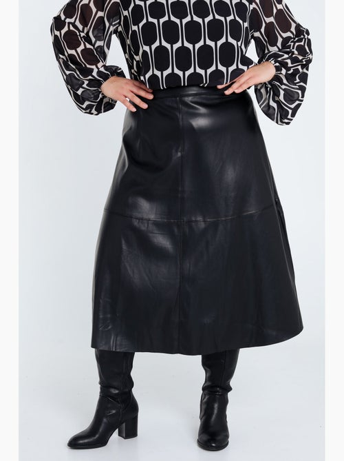 Jupe mi-longue unie en faux cuir PAPRIKA - Kiabi