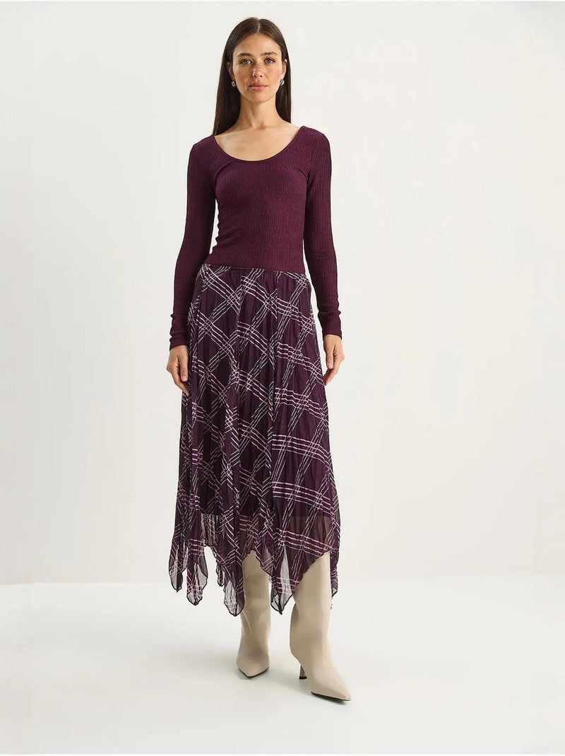 Jupe midi à carreaux doublée lucci Mauve - Kiabi