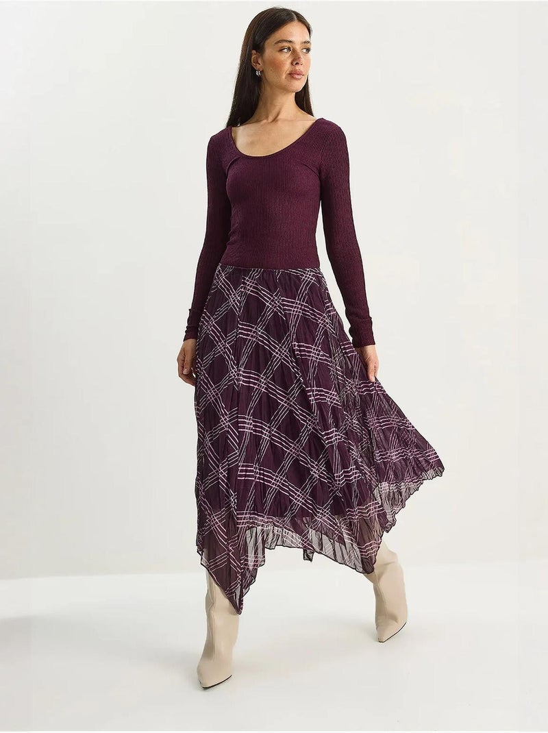 Jupe midi à carreaux doublée lucci Mauve - Kiabi