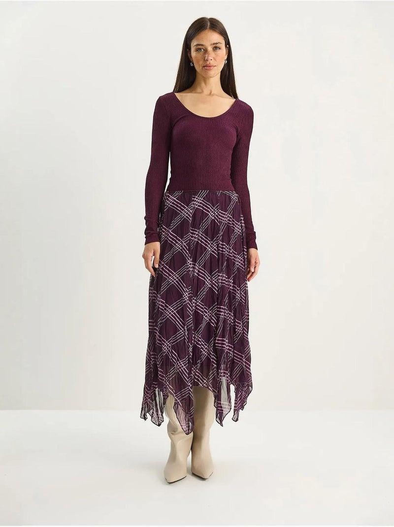 Jupe midi à carreaux doublée lucci Mauve - Kiabi