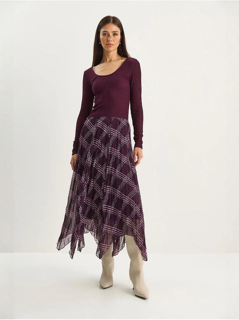 Jupe midi à carreaux doublée lucci Mauve - Kiabi