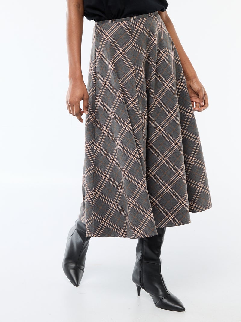 Jupe midi à carreaux Gris - Kiabi