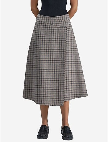 Jupe midi à carreaux taille haute