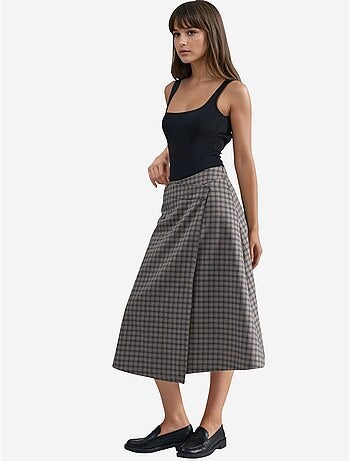 Jupe midi à carreaux taille haute