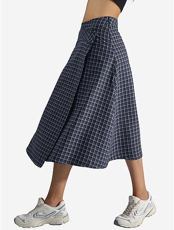 Jupe midi à carreaux taille haute