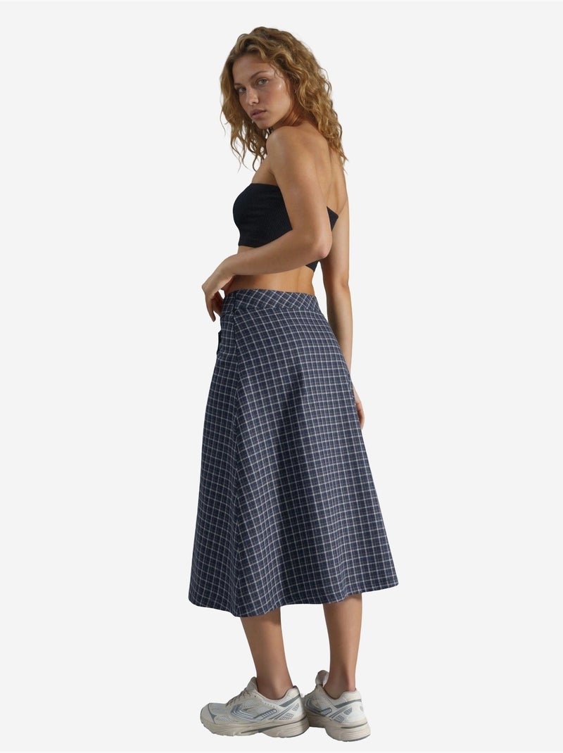 Jupe midi à carreaux taille haute Bleu marine - Kiabi