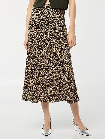 Jupe midi à motif léopard