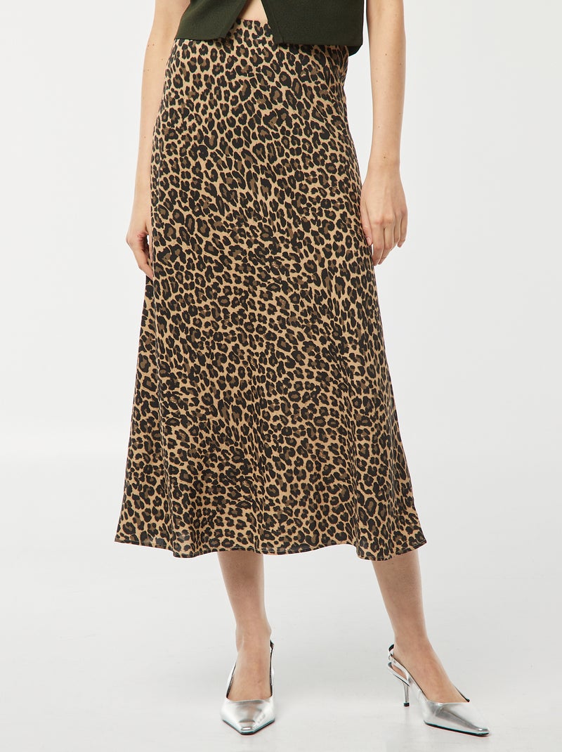 Jupe midi à motif léopard BEIGE - Kiabi