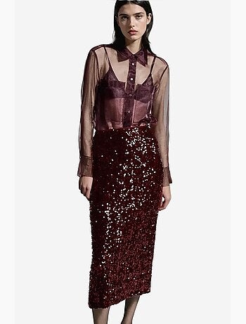 Jupe midi à paillettes avec fente hiccup