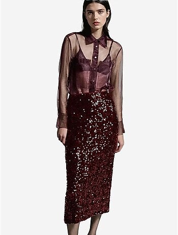 Jupe midi à paillettes avec fente