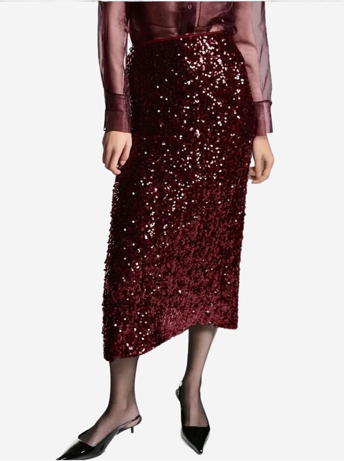 Jupe midi à paillettes avec fente - Kiabi