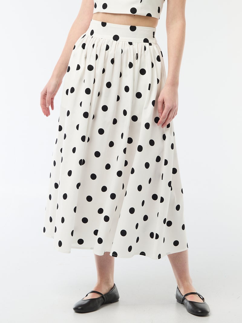 Jupe midi à pinces évasée avec motif à pois Blanc - Kiabi