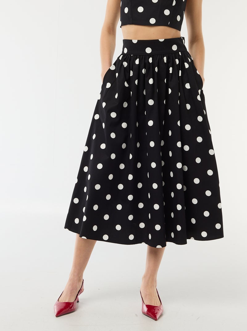 Jupe midi à pinces évasée avec motif à pois Noir - Kiabi