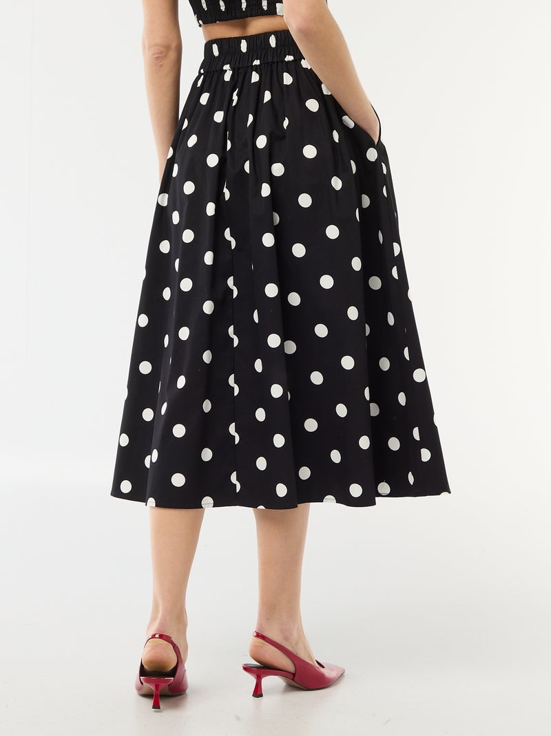 Jupe midi à pinces évasée avec motif à pois Noir - Kiabi