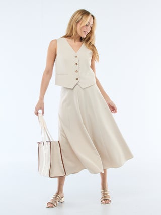 Jupe midi à pinces évasée