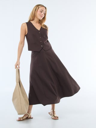 Jupe midi à pinces évasée