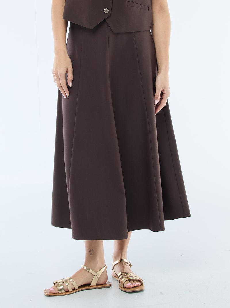 Jupe midi à pinces évasée Marron - Kiabi