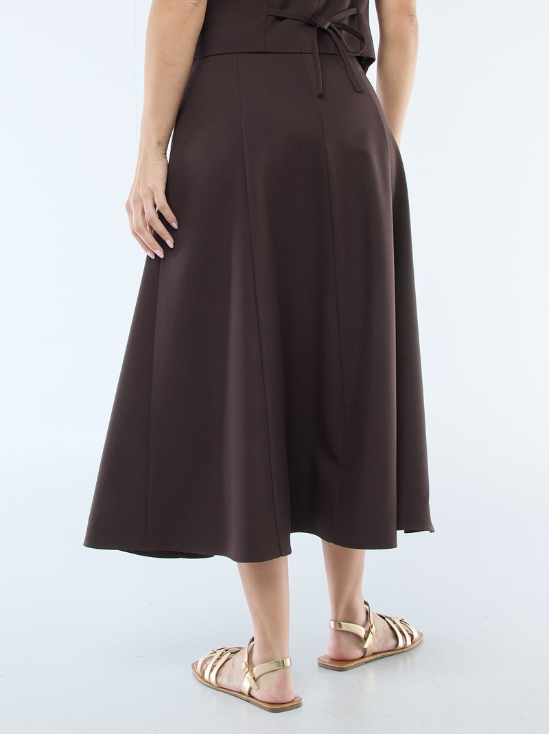 Jupe midi à pinces évasée Marron - Kiabi