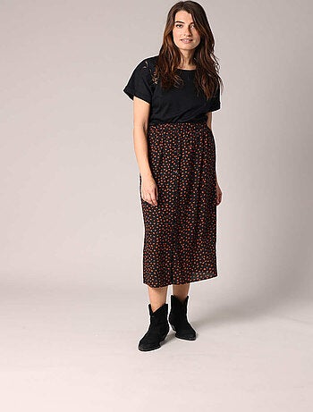 Jupe midi à pois avec taille élastiquée 'Deeluxe'