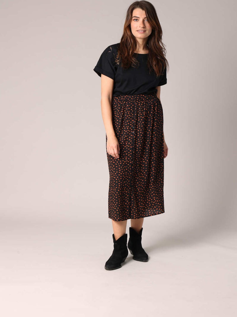 Jupe midi à pois avec taille élastiquée 'Deeluxe' Noir - Kiabi