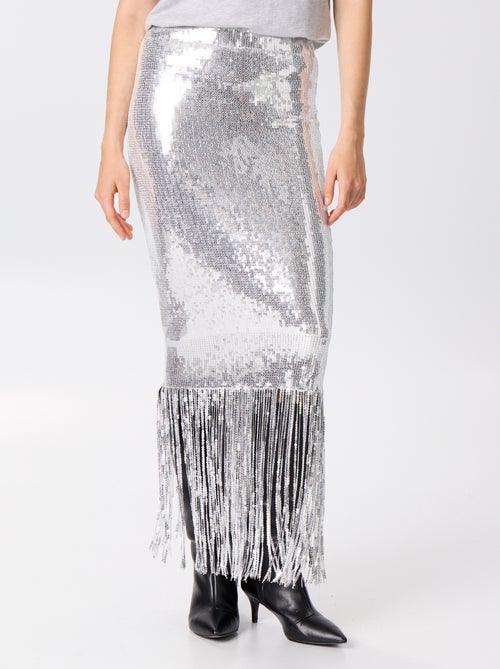 Jupe midi à sequins et franges - Kiabi