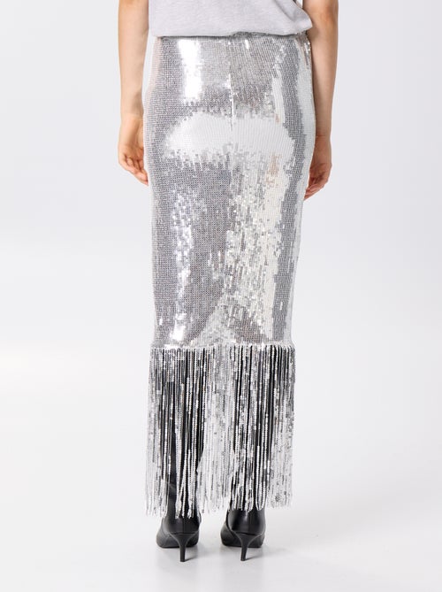 Jupe midi à sequins et franges - Kiabi
