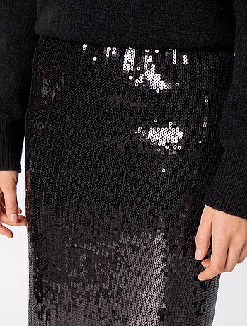 Jupe midi à sequins et franges