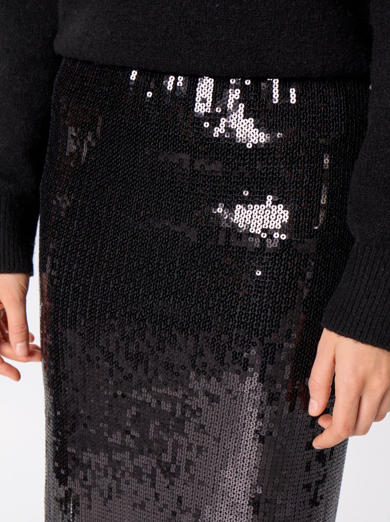 Jupe midi à sequins et franges Noir - Kiabi