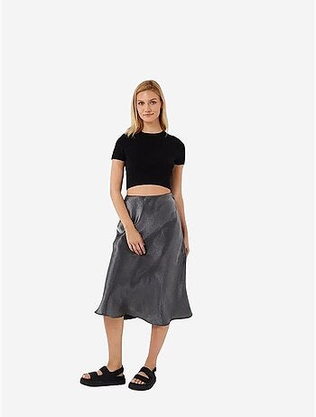 Jupe midi ajustée en satin avec taille élastiquée mixray