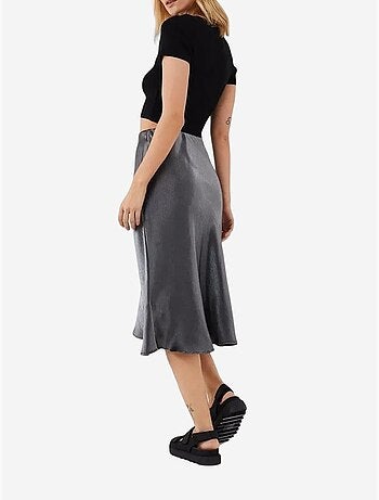 Jupe midi ajustée en satin avec taille élastiquée mixray